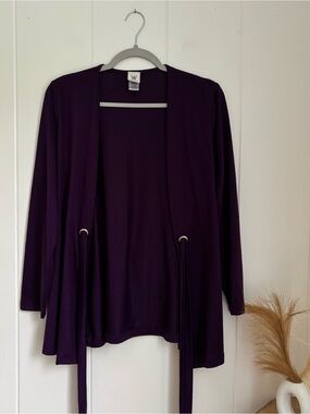 Wrapper Deep Plum Open-Front Tie Cardigan